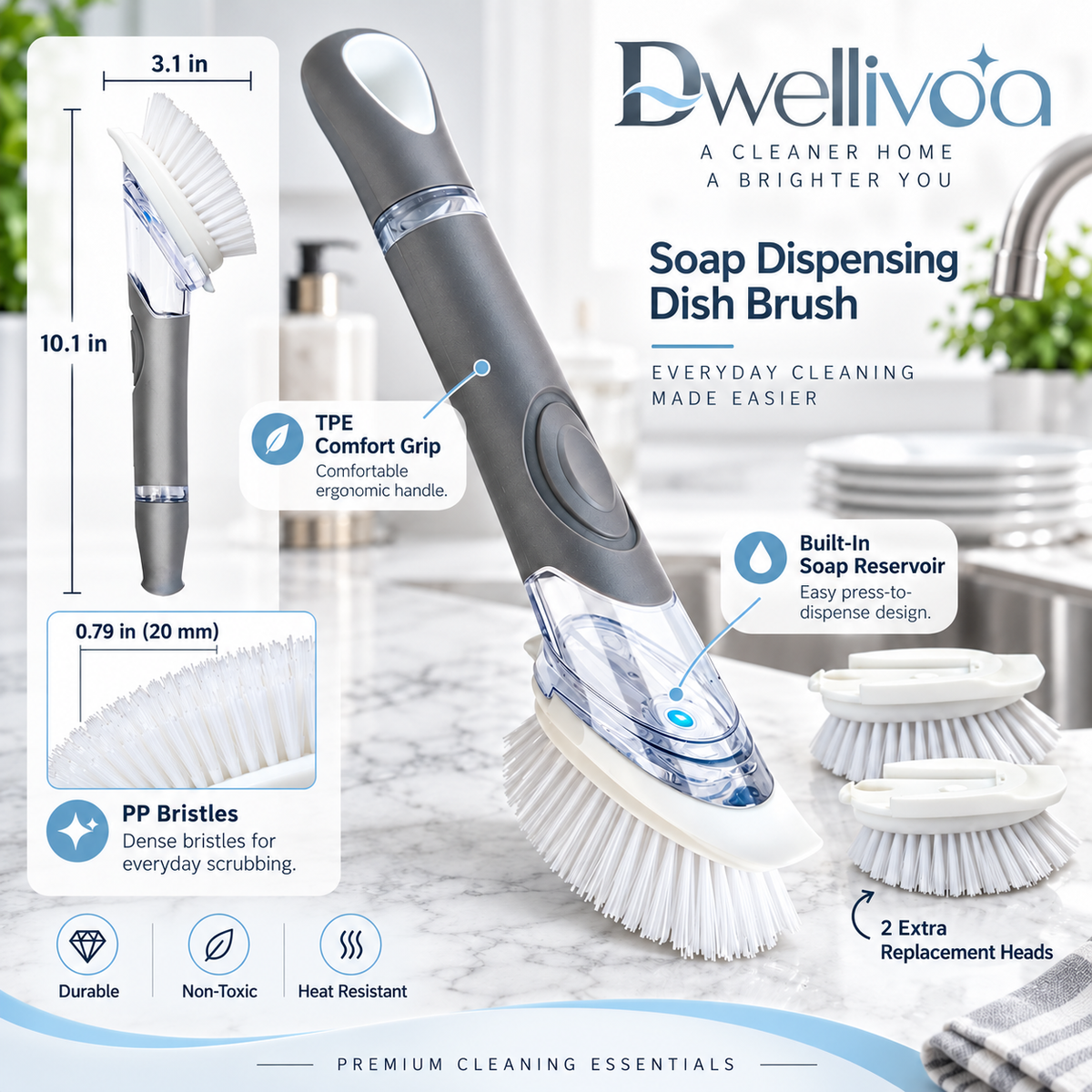 Dwellivoa® Soap Dispensing Dish Brush