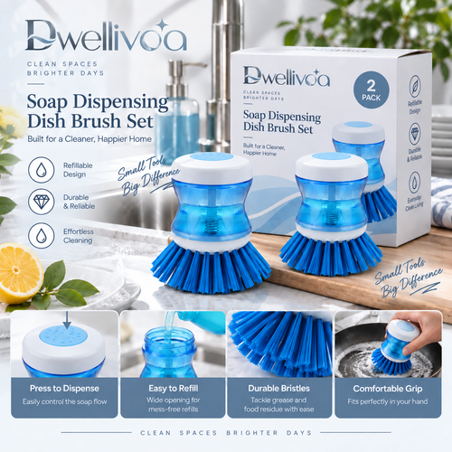 Dwellivoa® Press & Scrub Dish Brush Set
