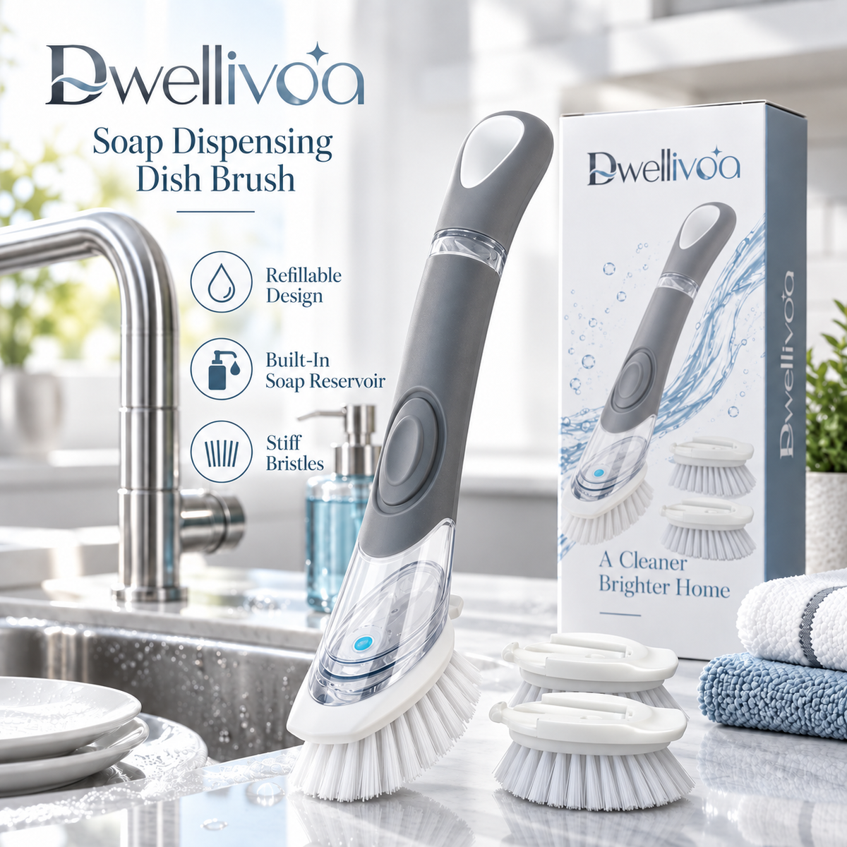 Dwellivoa® Soap Dispensing Dish Brush