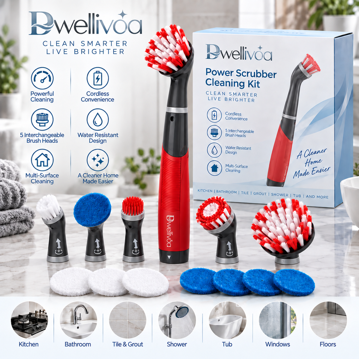 Dwellivoa® Multi-Surface Power Scrubber 18-Piece Kit