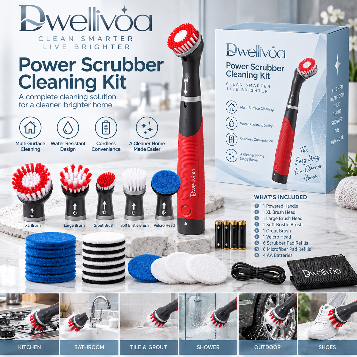 Dwellivoa® Multi-Surface Power Scrubber 18-Piece Kit