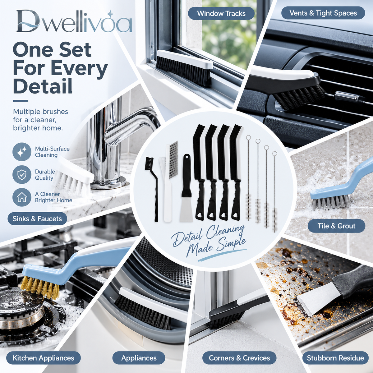 Dwellivoa® 15-Piece Detail Cleaning Brush Set